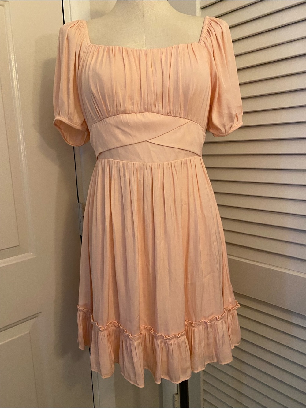 Altar'd State Peach Puff Square-Neck Mini Dress- Size Medium